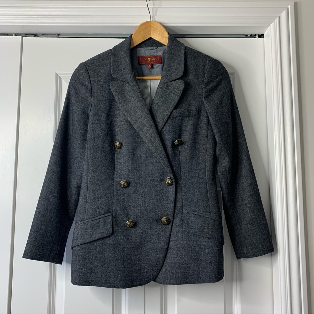7 For All Mankind Charcoal Double Breasted Wool Mix  Blazer Women’s Size S